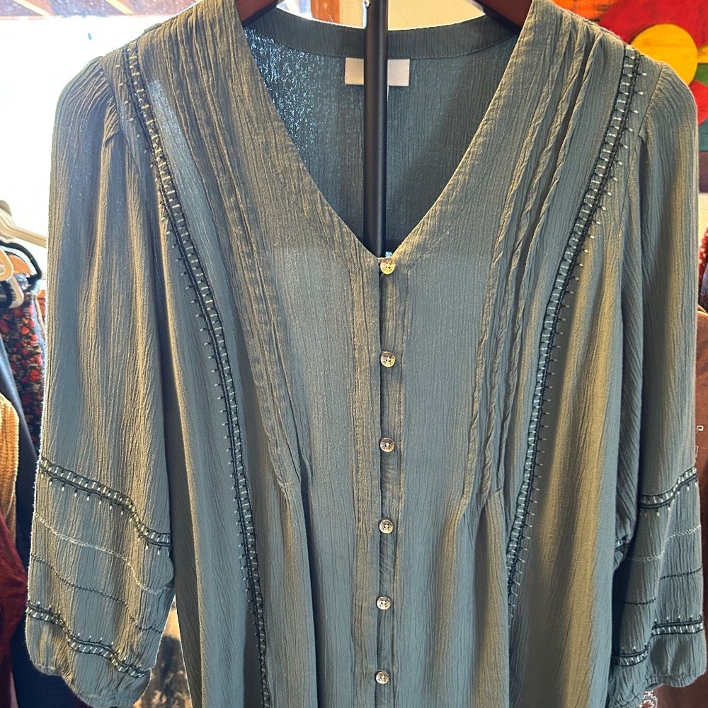 J.Jill Green Textured Button Front Blouse- Small
